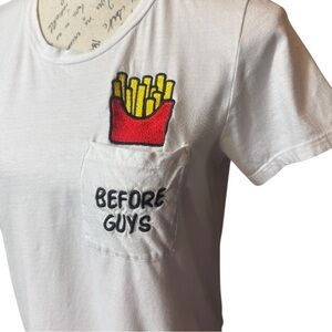 White Graphic Tee with Fries Before Guys Pocket Design Size Medium